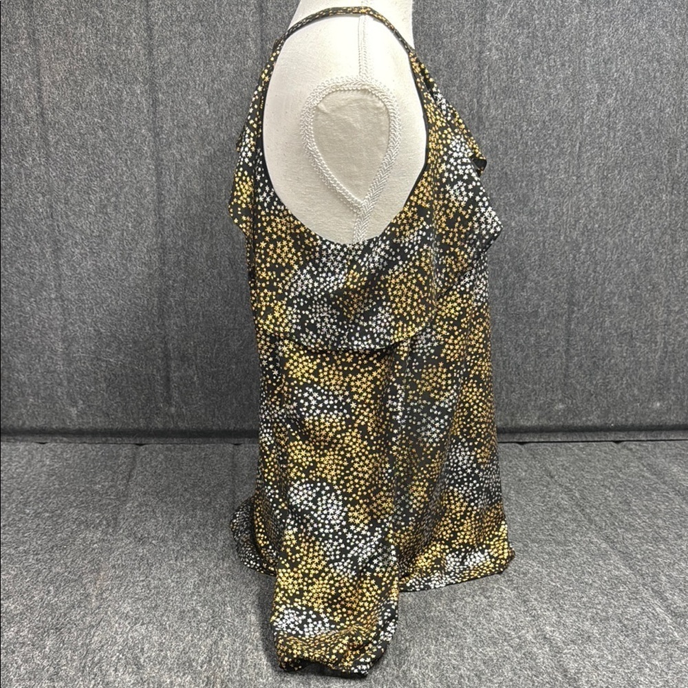MICHAEL Michael Kors Gold and Black Ruffled Sleeveless Blouse - Picture 8 of 8